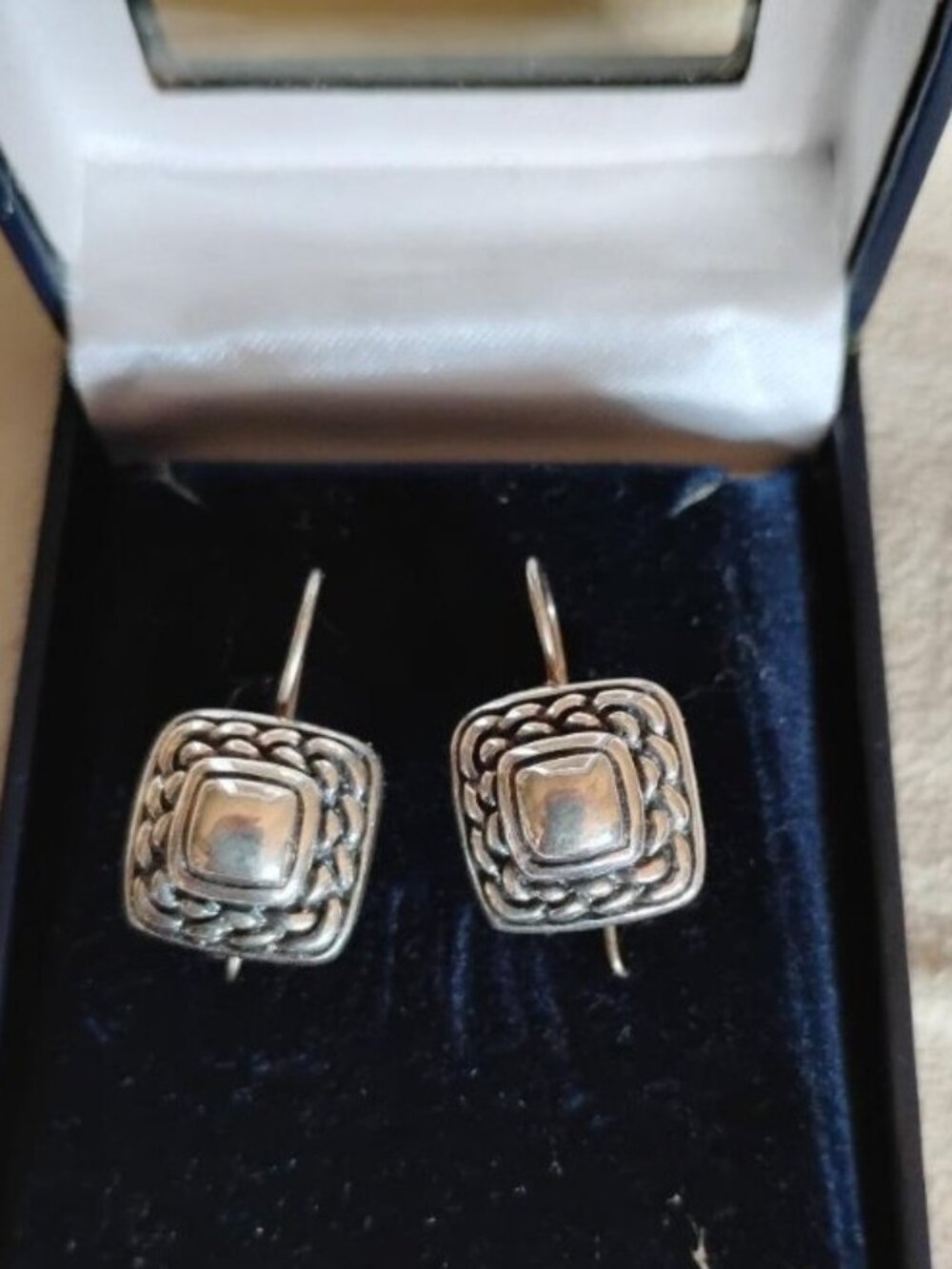 Sterling Silver pierced earrings ~ square drop